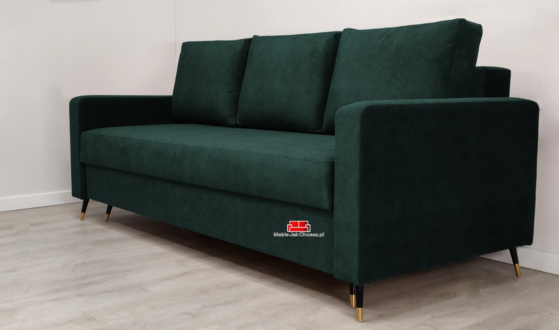Sofa skandynawska z funkcją spania i pojemnikiem na pościel